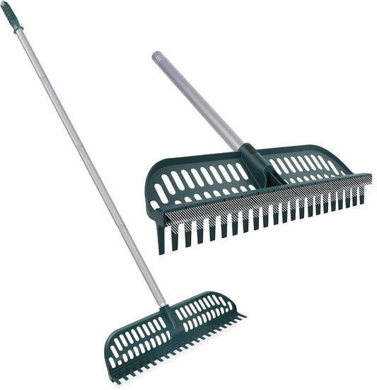 Artificial Turf Rake with 18in Double-Sided Heads, 32-61 Inch Turf Brush Grass Rake for Artificial