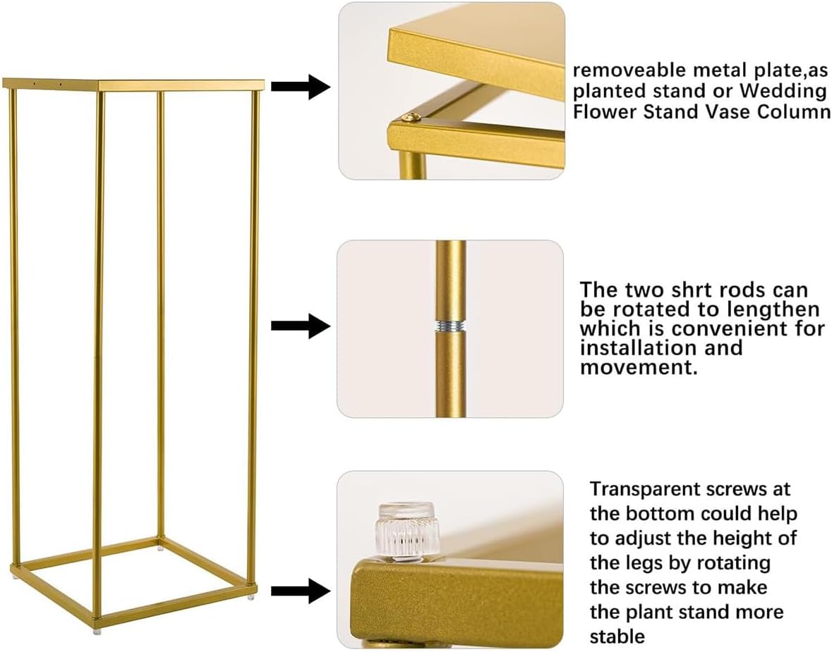 VINCIGANT Gold Pedestal Stand for Party ,Set of 3 Metal Plant Stand Tall Cake Cylinder Pedestal Stand for Wedding Flower Vase , Corner Planter Pot Rack for Living Room Patio Decor