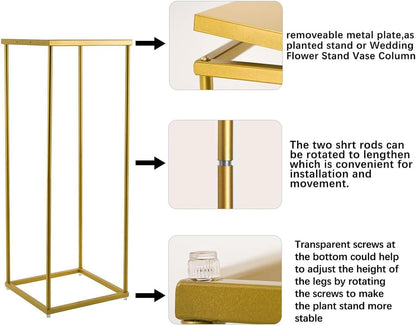 VINCIGANT Gold Pedestal Stand for Party ,Set of 3 Metal Plant Stand Tall Cake Cylinder Pedestal Stand for Wedding Flower Vase , Corner Planter Pot Rack for Living Room Patio Decor