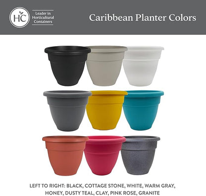 The HC Companies 8 Inch Caribbean Round Planter - Lightweight Indoor Outdoor Plastic Plant Pot with Drainage Plug, Clay