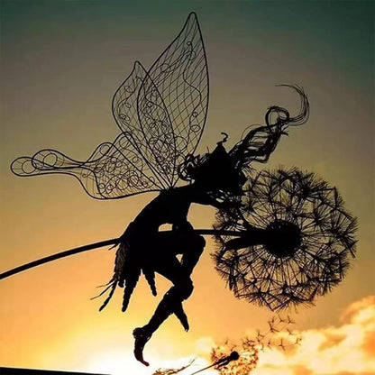 Flower Fairy Dancing with Dandelion, Art Sculpture Fairies for Fairy Garden, Angel Metal Ornaments Gardens Art Sculpture, Outdoor Decorations for The Courtyard, Christmas and Halloween Lawn (E)