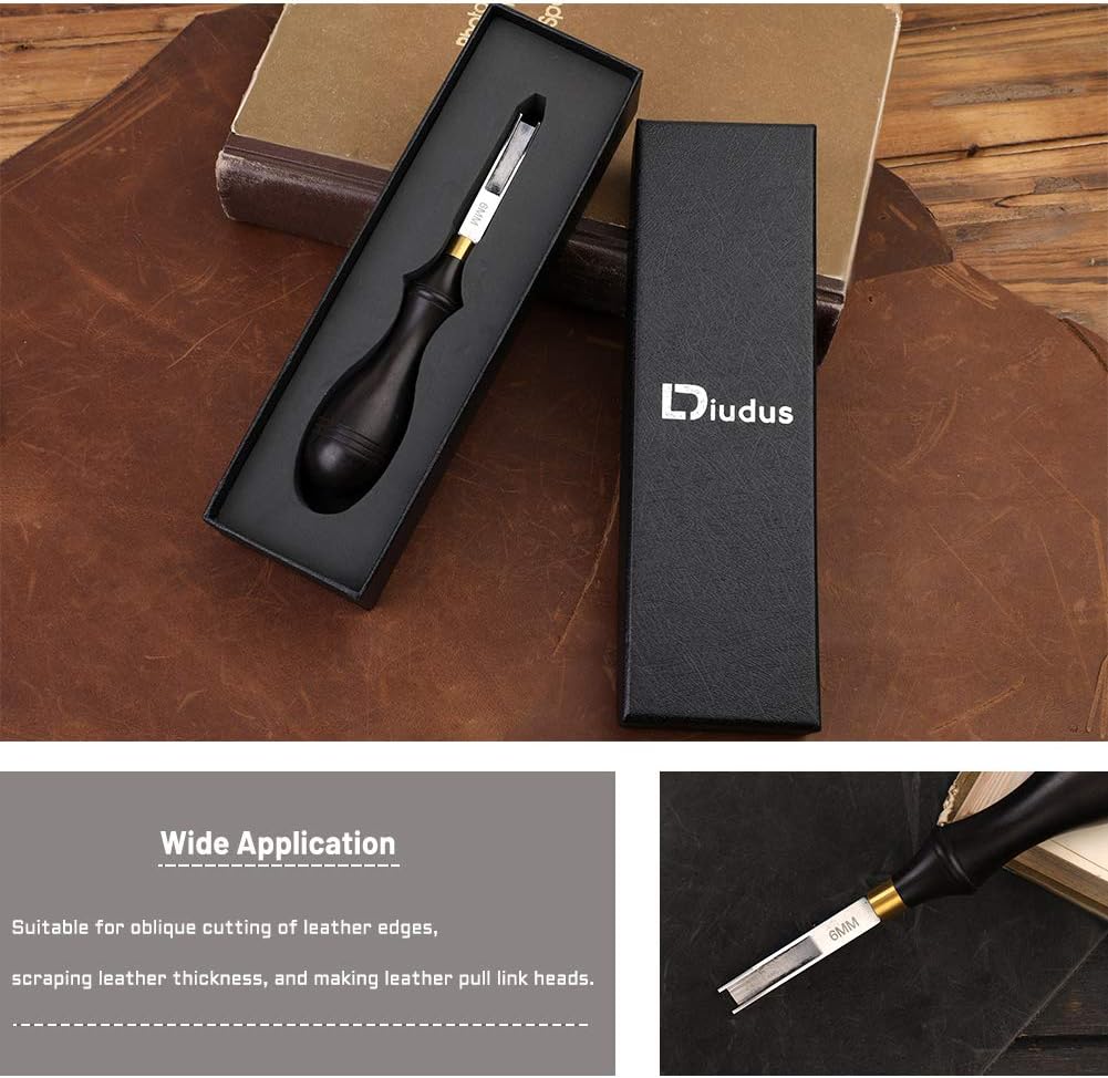 Leather Edge Beveler Tool, French Skiver, 6mm Wide Mouth Leather Edge Trimmer Skiving Crafting Tools with Wooden Handle for DIY Craft