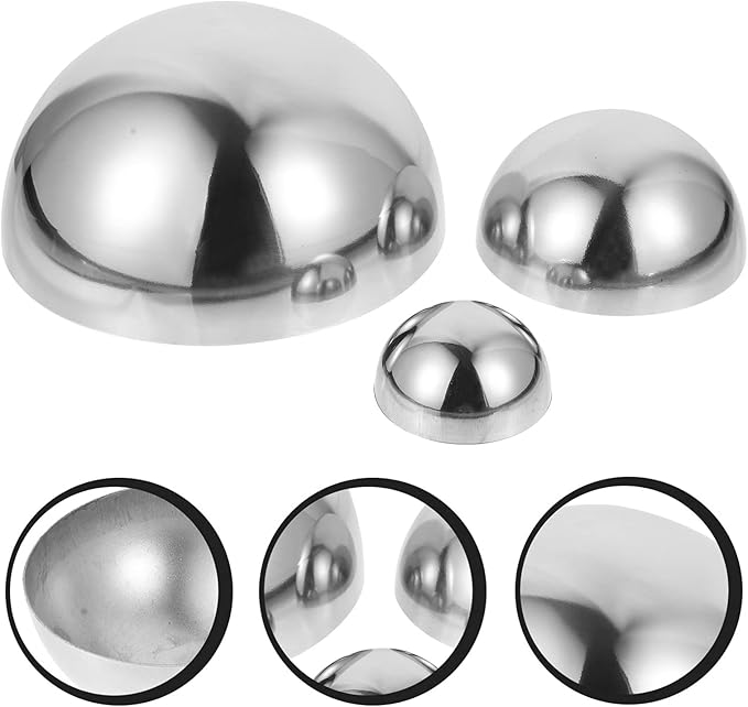 YARDWE 3pcs Gazing Ball Stainless Steel Hollow Ball Half Round Ball Mirror Ball Outdoor Hemisphere Ball Garden Decor for Home Road Yard Patio Ornament