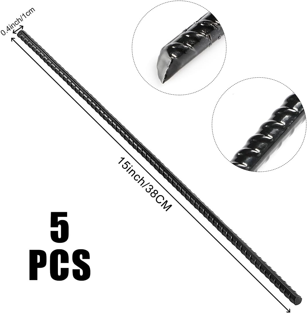 Ground Anchor Stakes, Heavy Duty Straight Rebar Stakes Forged 15inch Camping Stakes with Chisel Point End Steel Plant Support Garden Spikes for Tent Gardening Concrete Timber