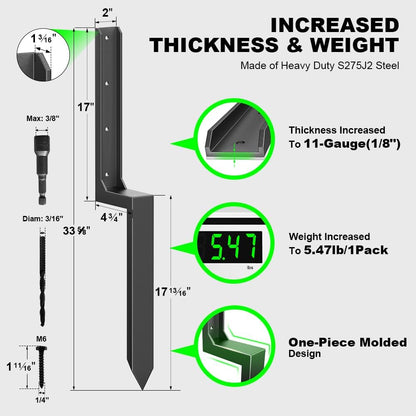 Fence Post Repair Kit - One-Piece Steel Anchors & Stakes to Quick Fix Broken/Leaning 4x4/6x6 Wood Posts Support (Thickened 11-Gauge, 8-Pack)
