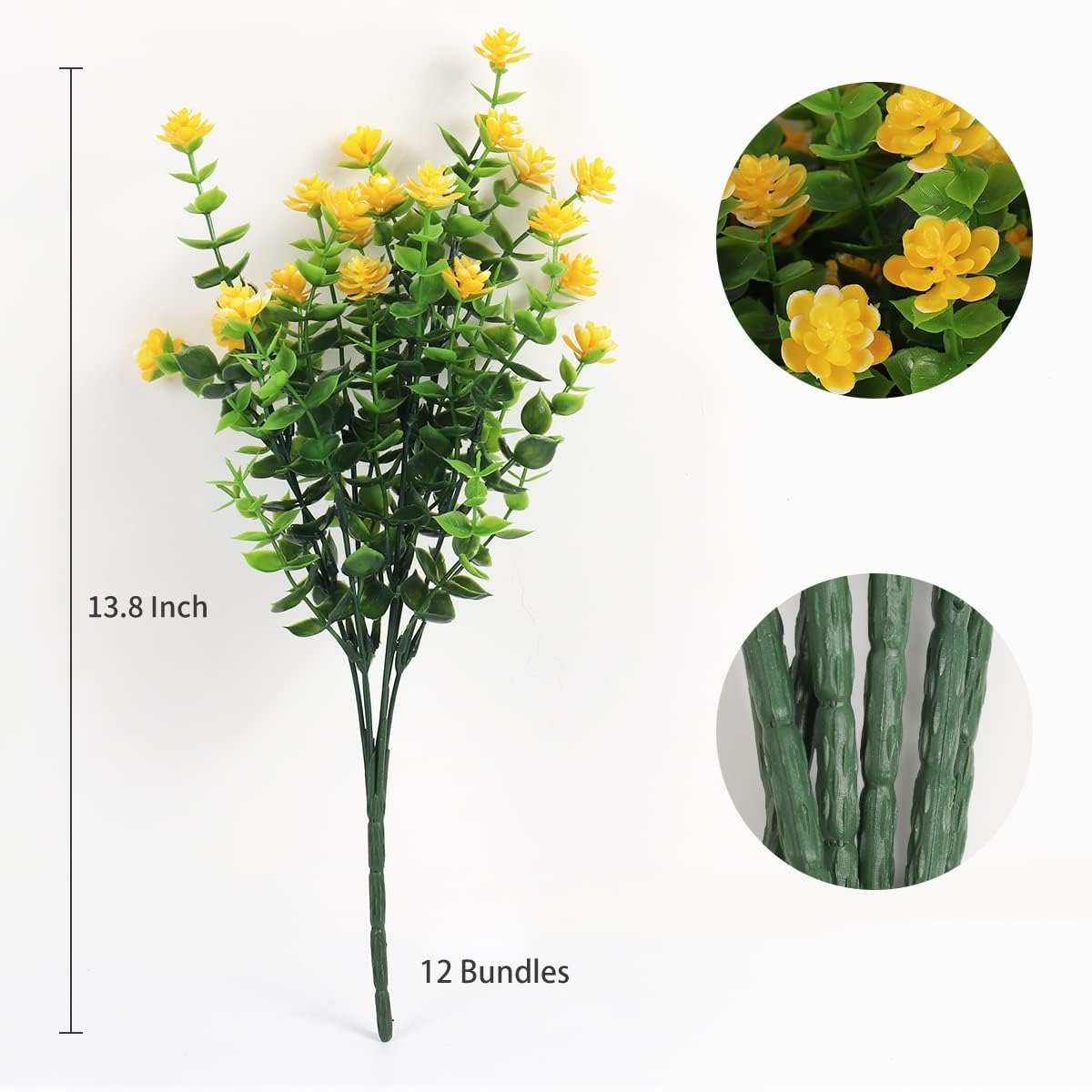 RECUTMS 12 Bundles Outdoor Artificial Flowers UV Resistant Fake Boxwood Plants, Faux Greenery for Indoor Outside Hanging Plants Garden Porch Window Box Home Wedding Farmhouse Décor（Yellow）