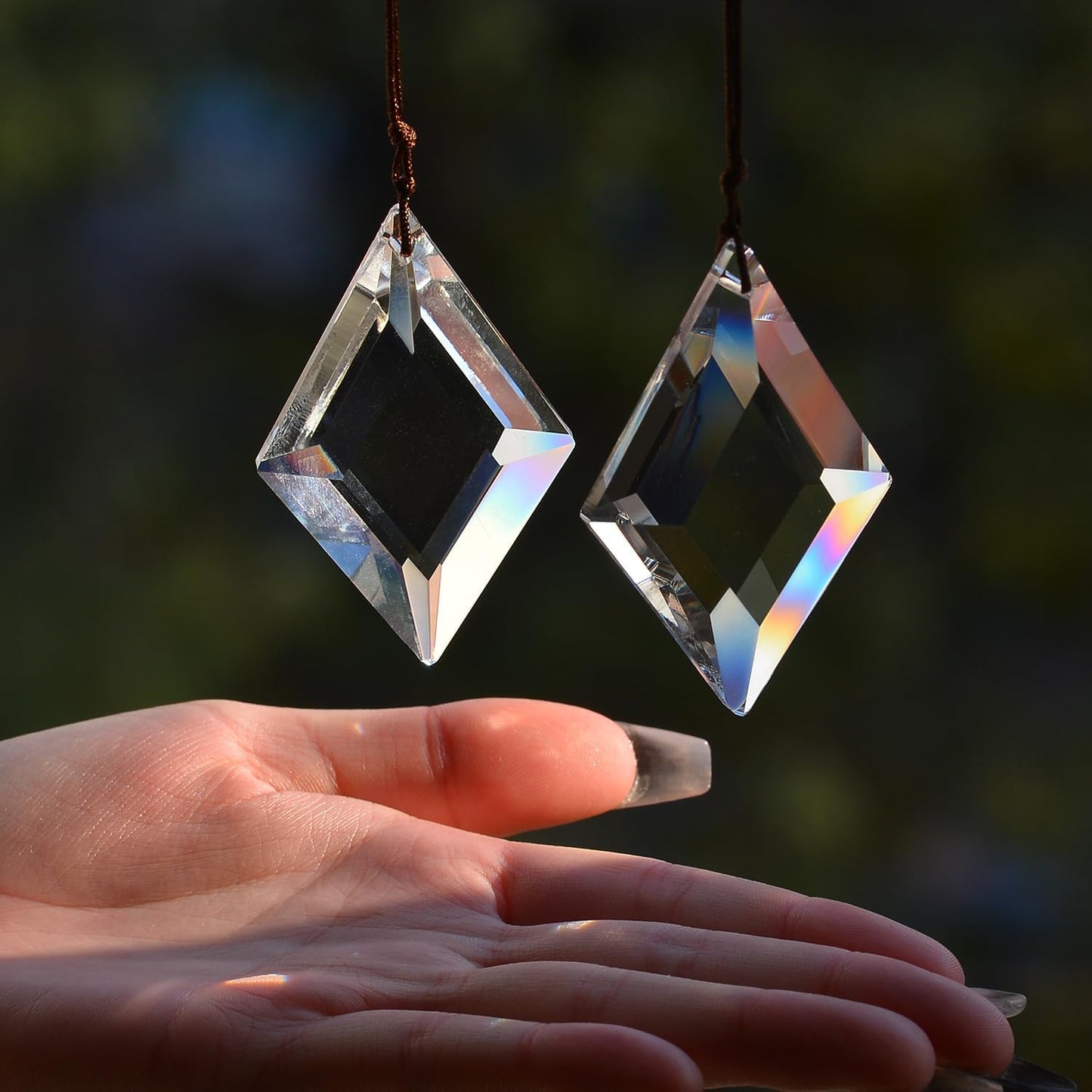2PCS Clear Rhombus Crystal Sun Catcher Prisms, STINO Hanging Suncatchers with Glass Prism, Rainbow Maker for Windows, Balcony, Kitchen, Garden Decoration (1, Rhombus Clear 2Pcs)
