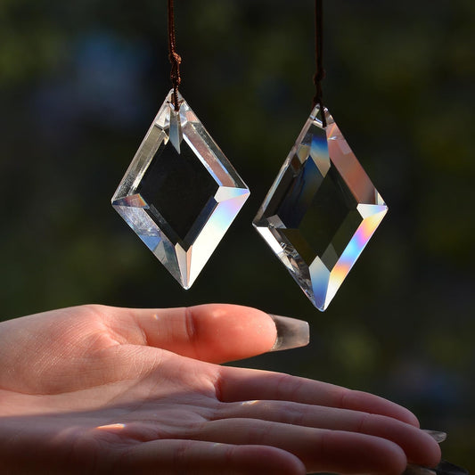 2PCS Clear Rhombus Crystal Sun Catcher Prisms, STINO Hanging Suncatchers with Glass Prism, Rainbow