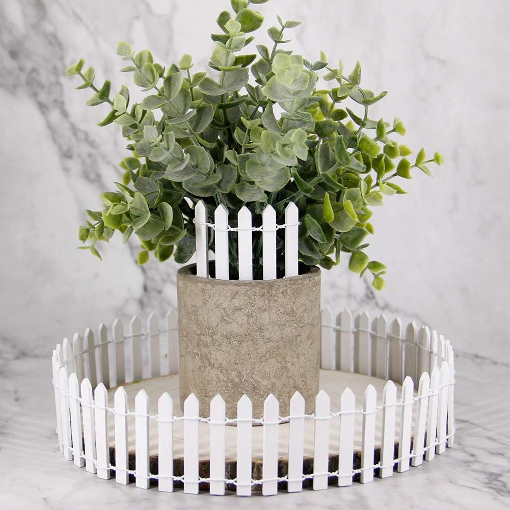 Prsildan 40 Inches Miniature Fairy Garden Fence, DIY Wood Picket Fence Mini Ornament for Dollhouse