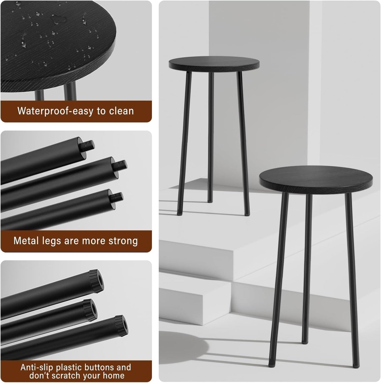 Plant Stand Indoor 2 Pack: Corner Wood 20 Inch Plant Stand Mid Century Modern Decor - Small Round Plant Table for Indoor Plants - Outdoor Plant Holder for Patio Living Room Bathroom Office (Black)
