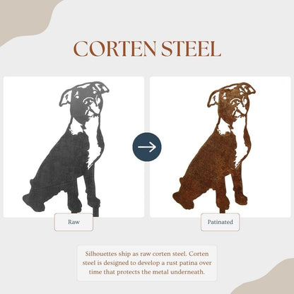 Corten Steel American Pit Bull Terrier Dog Silhouette Yard Stake (Large)