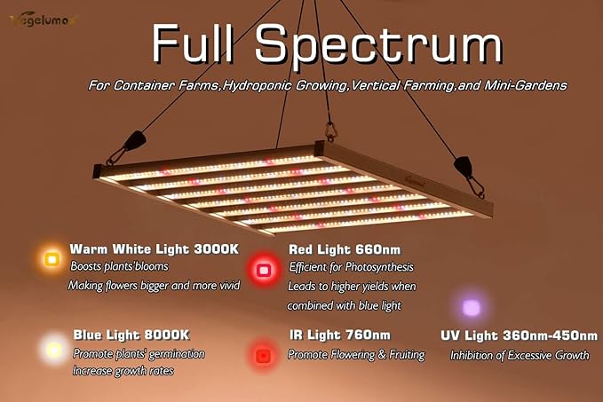 300Watt LED Grow Lamp UV IR Full Spectrum 4x4 5x5ft Coverage Grow Light Bar with 1092pcs Diodes 7 Bars Led Plant Growing Lamp for Vertical Farming Commercial Dimmable, Easy Installation