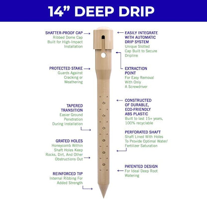 Underhill Deep Drip Irrigation Stakes 14-1/2-Inch, Case of 25 Watering Spikes for Trees and Bushes with Shallow Roots, Drip System Tubes, A-DD14-25