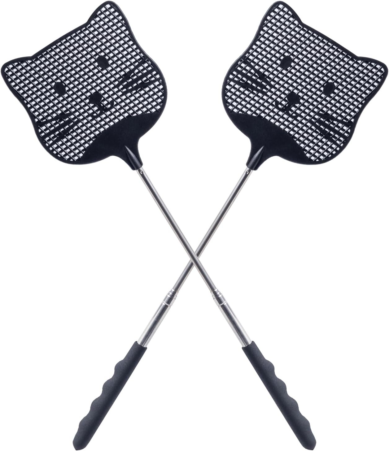 2 Pack Extendable Fly Swatter, 25 inch Long Handle Flyswatters, Plastic Heavy Duty Fly Swatters Manual for Indoors Patio Garden and Outdoors Black