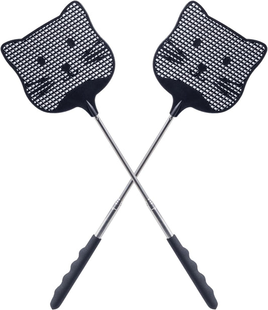 2 Pack Extendable Fly Swatter, 25 inch Long Handle Flyswatters, Plastic Heavy Duty Fly Swatters