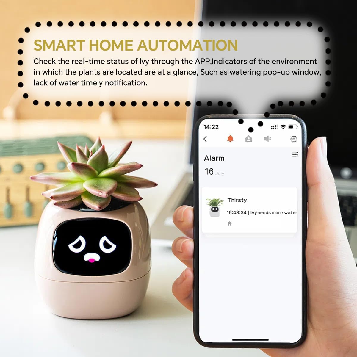 Smart Pet Planter, Smart Plant Pot, With Artificial Intelligence, Time Weather Display, And Multiple Expressions Animation,Lovely Plant Companion, For Desktop Decoration, Gifts,Plant-Free (Pink)