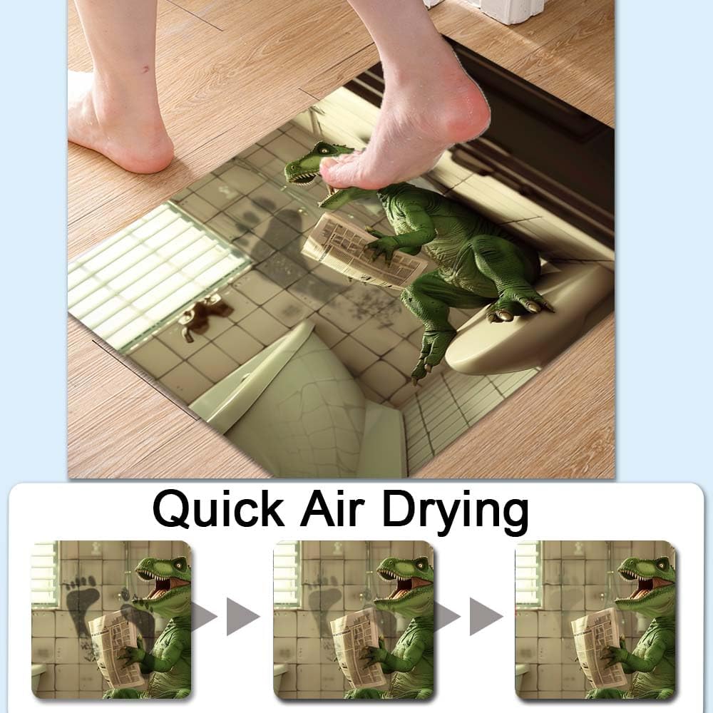Bath Mat-Bathroom Rug，Green Dinosaur-Absorbent Non Slip Quick Dry Stain Resistant Easy to Clean Care Shower Rug for Bathtub Shower Room 20×31Inch (50 * 80cm)