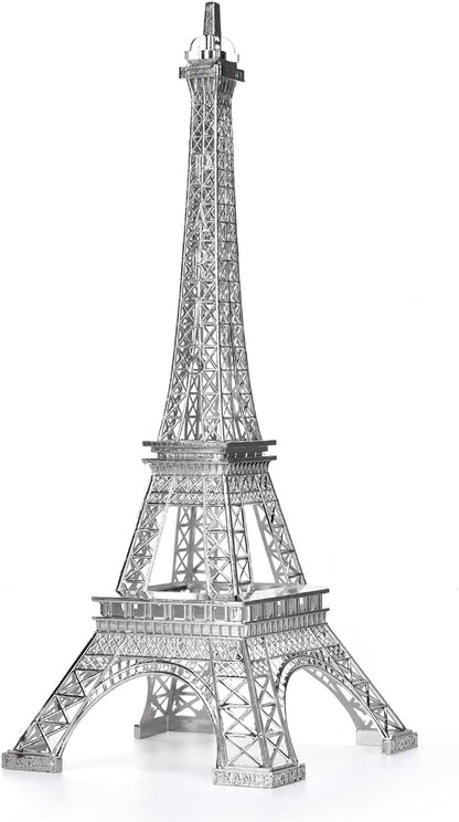 ESHATO Silver Metal Eiffel Tower Statue, 10inch Decorative Figurine Replica Stand Holder for Cake Topper Table Decor Gift Party Home Decoration