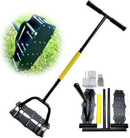 Lawn Aerator Tool, 2-in-1 Spike Manual Core Aerator Lawn Tool with 15 Iron Spikes, Gardening Hand Tools, Grass Plugger Yard Aerators for Garden Yard Lawns Soil Care, Revives Lawns Health(SpringLoaded)