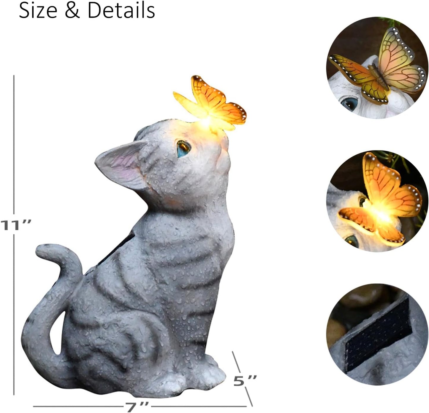 Solar Cat Garden Figurines Outdoor Decor Statue with LED Lights for Patio Balcony Yard Lawn Housewarming Gift for Garden Mom Grandma (Grey)