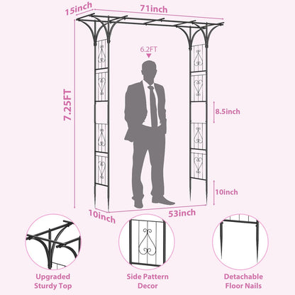 Garden Arch Trellis 7FT Wedding Arch Backdrop Stand,Metal Garden Arbor Trellis for Plant Climbing Outdoor, Plant Arch with Anchored Pile, Flower Arch Stand Balloon Decor,Archway Pergola