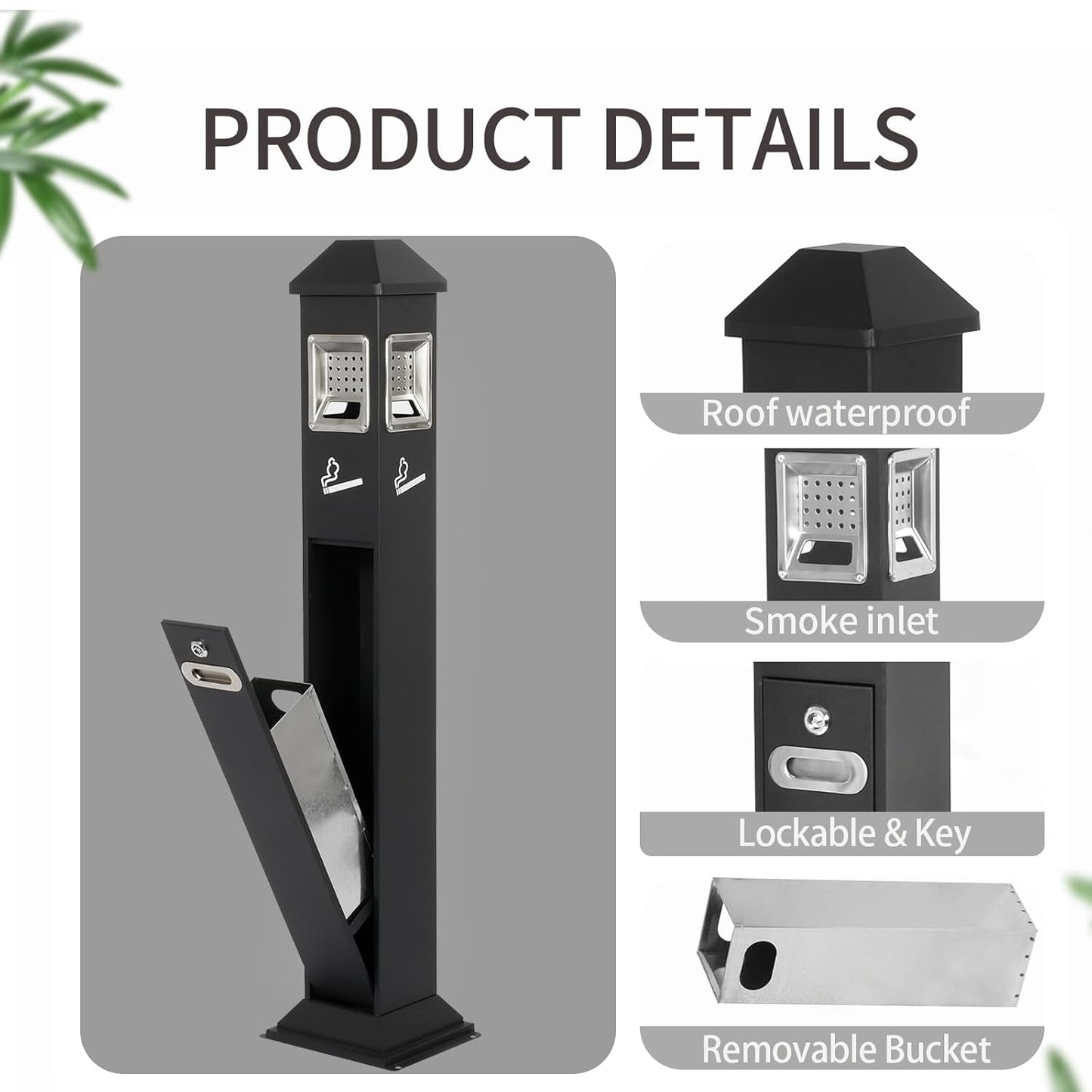 120cm Standing Waste Containers Trash Cans, Rubbish Bin Indoor Outdoor Stainless Steel Vertical Freestand Trash Bin with Key,Pub Hotel Restaurant Garden Standing Bin (B)