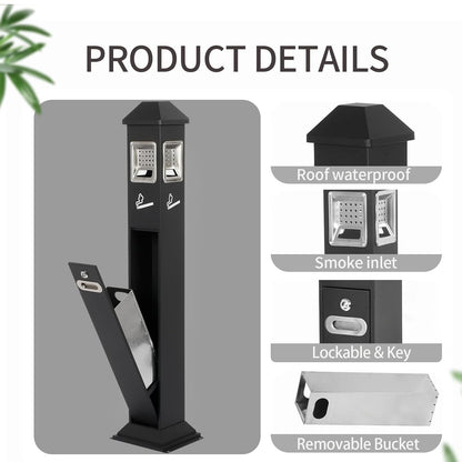 120cm Standing Waste Containers Trash Cans, Rubbish Bin Indoor Outdoor Stainless Steel Vertical Freestand Trash Bin with Key,Pub Hotel Restaurant Garden Standing Bin (B)