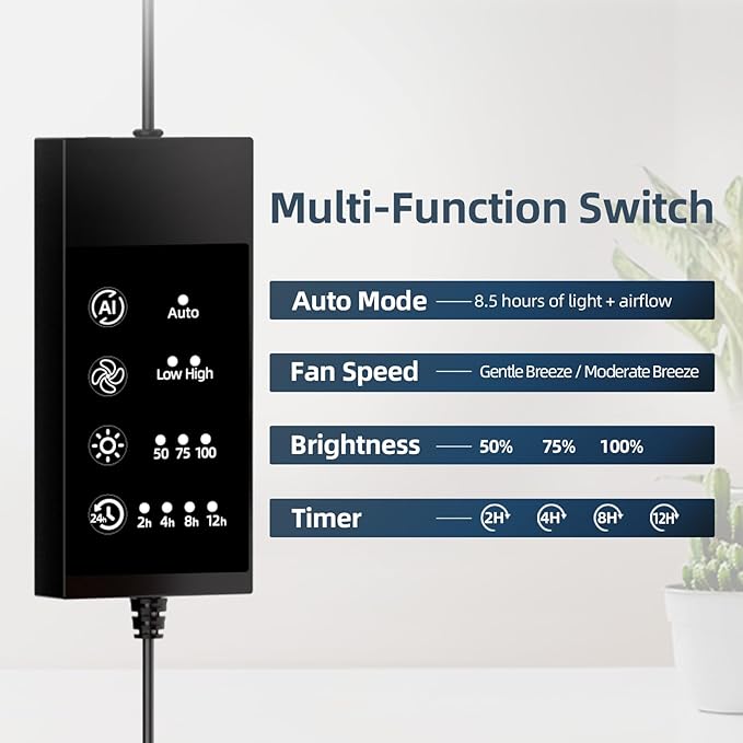 Halo Grow Lights for Indoor Plant, 40'' Height Adjustable Plant Grow Lights with Fan, Full Spectrum Led Plant Lights for Indoor Growing with Timer and 3 Levels Dimmable for Small/Medium Plants,3 Packs