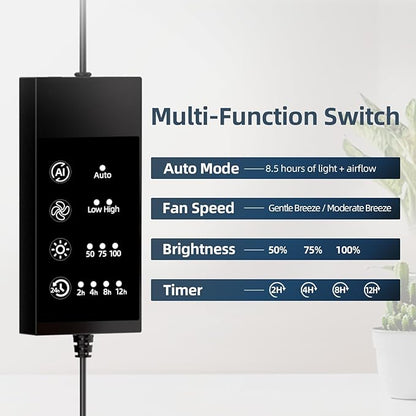 Halo Grow Lights for Indoor Plant, 40'' Height Adjustable Plant Grow Lights with Fan, Full Spectrum Led Plant Lights for Indoor Growing with Timer and 3 Levels Dimmable for Small/Medium Plants,3 Packs