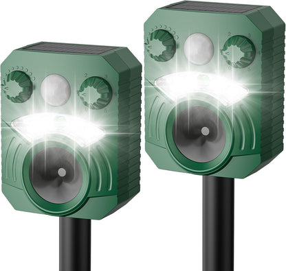 Deer Repellent Device 2 Pack Cat Repellent Outdoor Dog Repellent for Yard Solar Animal Repeller Ultrasonic Squirrel Repeller Waterproof Racoon Fox with Motion Activated Sensor Flashing Light 5 Modes