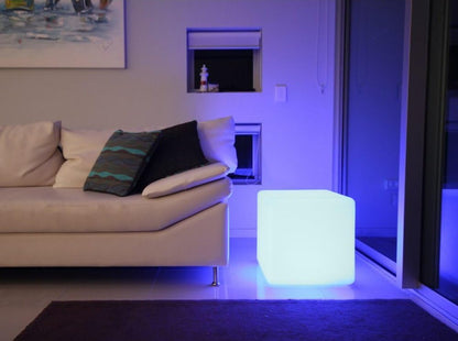 Mr.Go 14-Inch Color Changing LED Cube Light Stool, Glow Cube Seat for Kids, Modern LED Light Side Table, 16 RGB Colors LED Mood Lighting, Ideal for Home Garden Patio Bar Pool Party Decorative Lighting