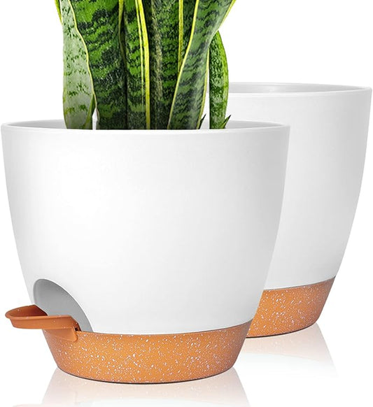 GARDIFE Plant Pots Set of 2 Pack 8 inch,Planters for Indoor Plants with Drainage Holes, Modern Decorative Flower Pots for All House Plants, Flowers, White