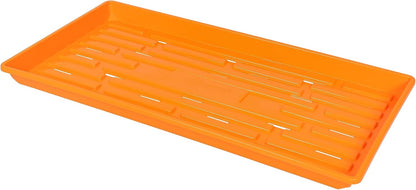 SUNPACK 10" x 20" Heavy Duty Shallow Plastic Seed Starting Tray, Orange, 1" (Pack of 30) - Lined with Drainage Holes for Excess Water and Aeration, Ideal for Greenhouses or Indoor Gardening