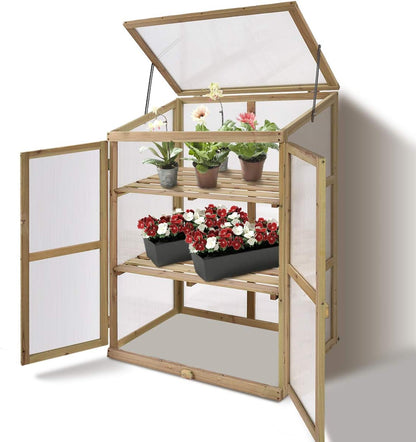 Giantex Garden Portable Wooden Cold Frame Greenhouse Raised Flower Planter Protection (30.0"X22.4"X42.9")