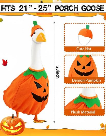 Helloween Porch Goose Outfits, 2 Pcs/Set Pumpkin Lawn Cement Goose Clothes, 23" Patio Yard Garden Geese Costume Decoration