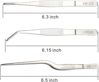 Stainless Steel Tweezers Set, For Small Gardening and Kitchen, Multi-Purpose Tools. (3Pcs, 6.15Inches / 6.3Inches / 6.5Inches)