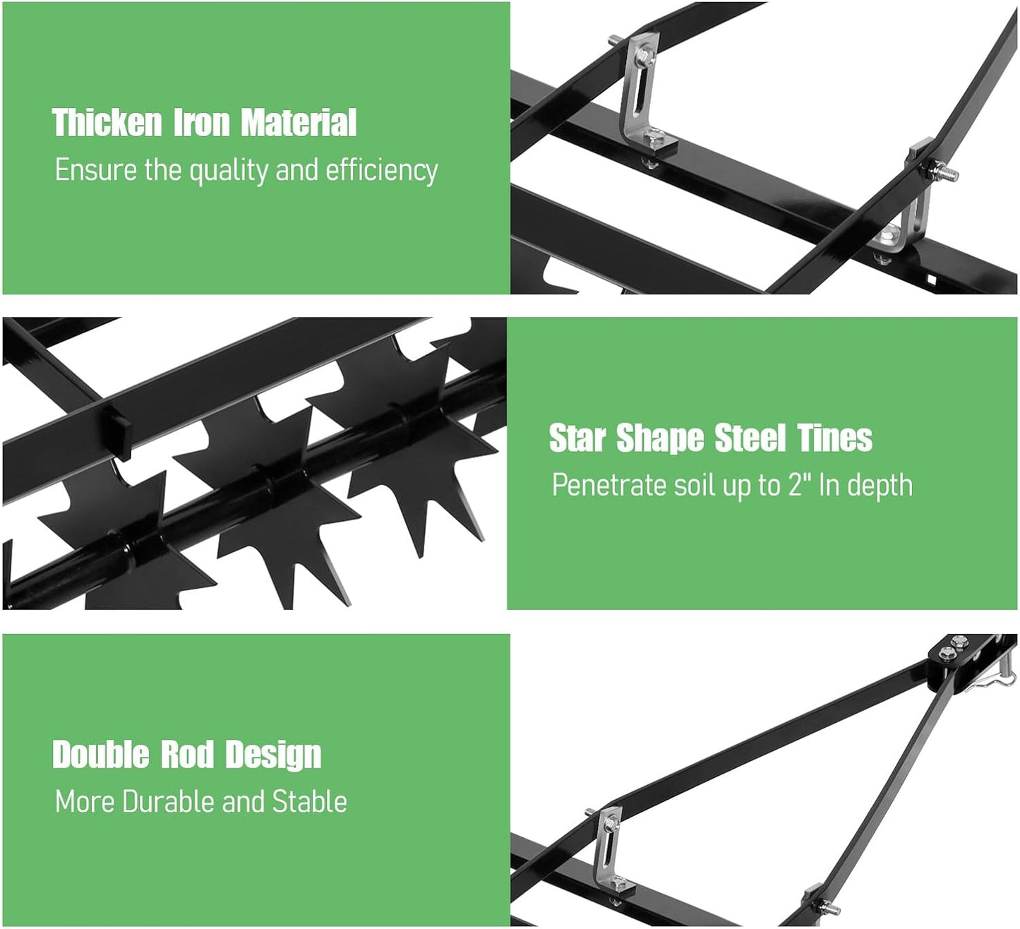 35 Inch Tow Behind Aerator, 350 LBS Heavy Duty Lawn Aerator, 8 Steel Spike Disks, 2.5 Precision Aeration, for Farm Fields and Large Scale Lawns
