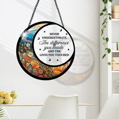 Flower Stained Glass Panel with Moon and Star, Floral Hanging Sun Catcher for Wall, Inspirational Quote Window Ornaments, Uplifting Quote Decor, Gifts for Boys Girls Christmas Housewarming, Birthday