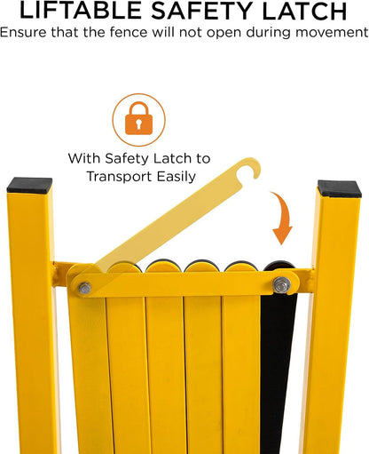 TECSPACE Industrial Expandable Metal Barricade, Expansion Size 8.2 FT, Yellow and Black, Durable Steel Safety Barricade with casters, Flexible Mobile Barrier Gate, Adjustable Traffic Fence