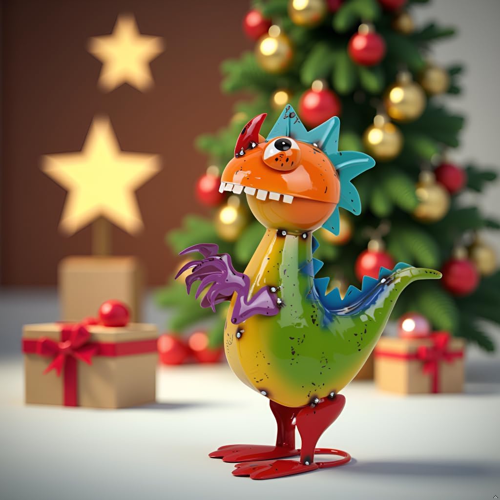 Metal Dinosaur Statue Outdoor Garden Decor - Wacky Dino Yard Art Gift, Funny Dinosaur Sculpture for Patio, Lawn, Backyard- Unique Dino Figurine for Birthday, Housewarming, Christmas