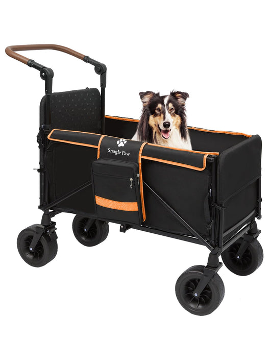 Snagle Paw Dog Wagon for Medium Large Dogs up to 200lbs | All Terrain Foldable Large Pet Stroller with Ramp & Tailgate (Extra Space), Dog Wagon Cart Adjustable Handle & One-Step Brake