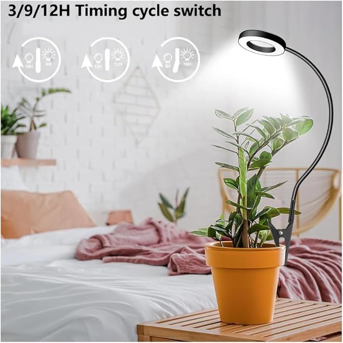 Plant Grow Light, 48 LEDs Full Spectrum Grow Lights for Indoor Plants, Height Adjustable Small Halo Grow Light with Clip, 3 Spectral Modes, Auto Timer 3/9/12Hrs, 10 Levels Brightness,Black