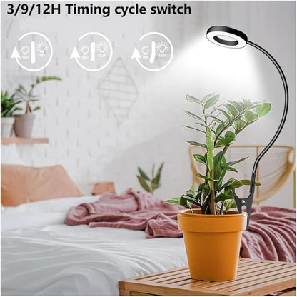 Plant Grow Light, 48 LEDs Full Spectrum Grow Lights for Indoor Plants, Height Adjustable Small Halo Grow Light with Clip, 3 Spectral Modes, Auto Timer 3/9/12Hrs, 10 Levels Brightness,Black