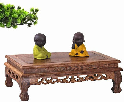 GOLDY&WENDY Vase Lamp Teapot Wooden Oriental Style Rectangular Base Rosewood Solid Wood Carving Display Stand
