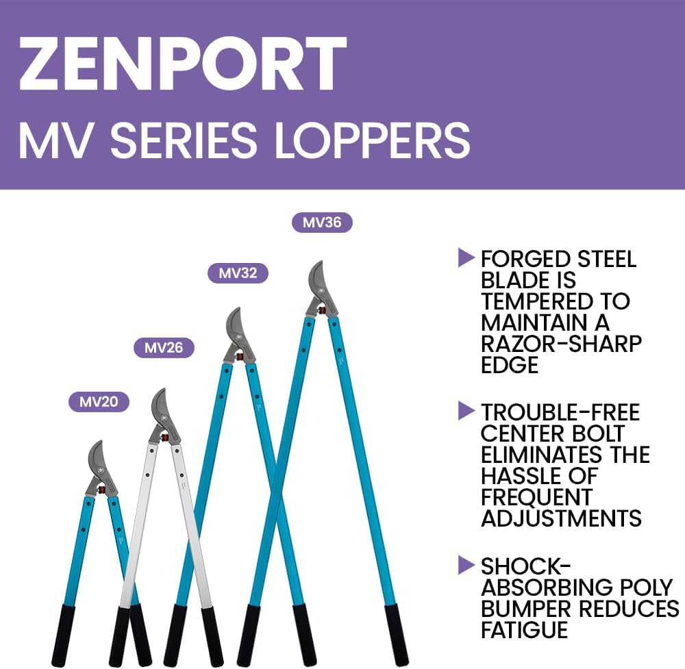 Zenport MV26-3PK Professional Tree Loppers, 2-Inch Cut, 26-Inch Long, Forged Head, 3-Pack, Orchard, Landscape