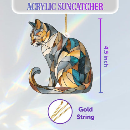Stained Glass Cat Ornament – 2025 Christmas Tree Decoration, Handmade Animal Suncatcher for Window, for Cat Lovers & Unique Home Décor (Sun-03)
