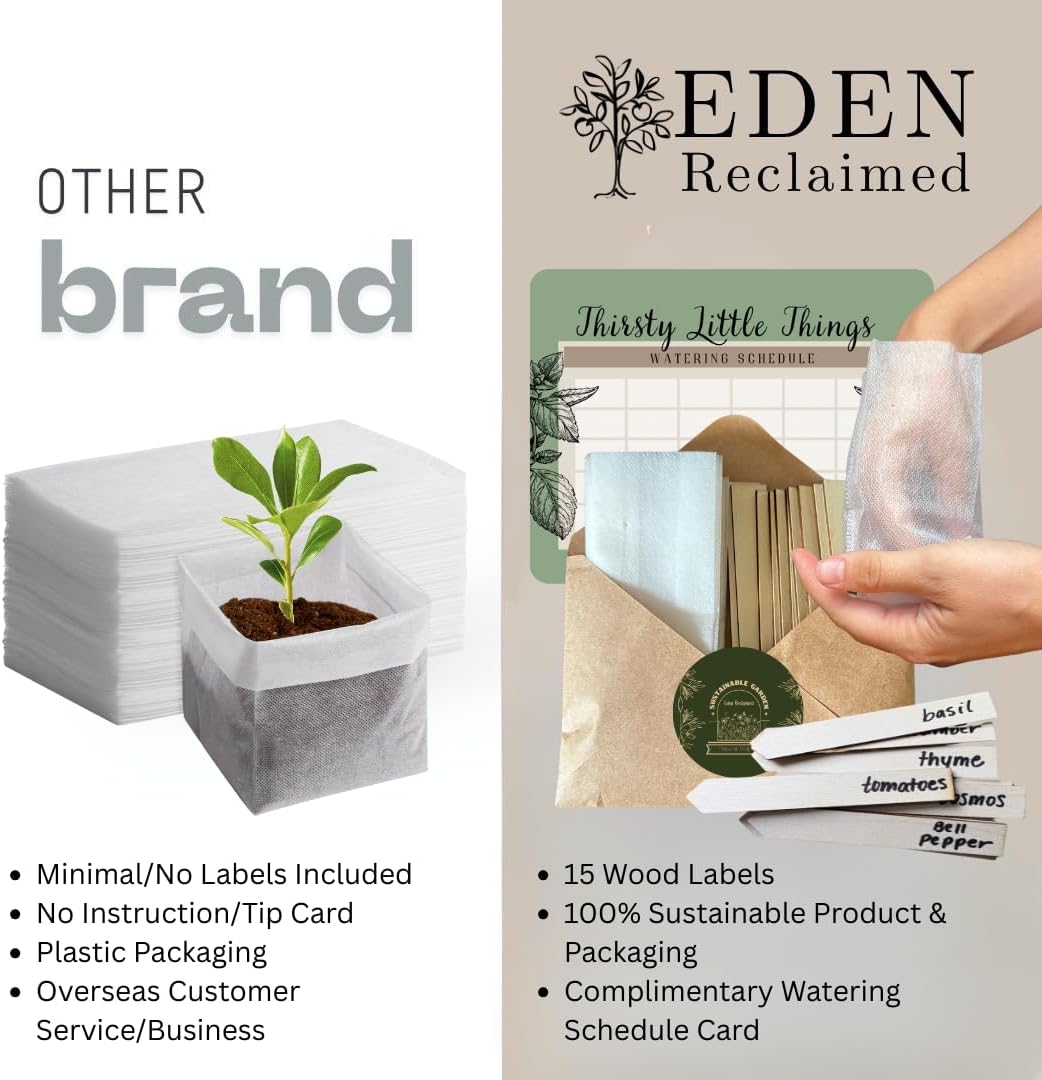 15-Pack Biodegradable Plant Grow Bags 3.5 Inch with Wooden Labels – Eco-Friendly Fabric Pots for Seedlings, Herbs, Flowers - Indoor Outdoor – Plastic-Free Gardening Gift