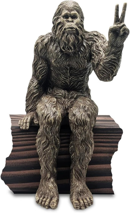 John Bernard & Company Bigfoot Peace Sign Decorative Sasquatch Yeti Statue/Figurine Indoor/Outdoor Sculpture for Patio, Deck, Home, Office 10 in H Shelf Sitter Figurine (Stonewash)