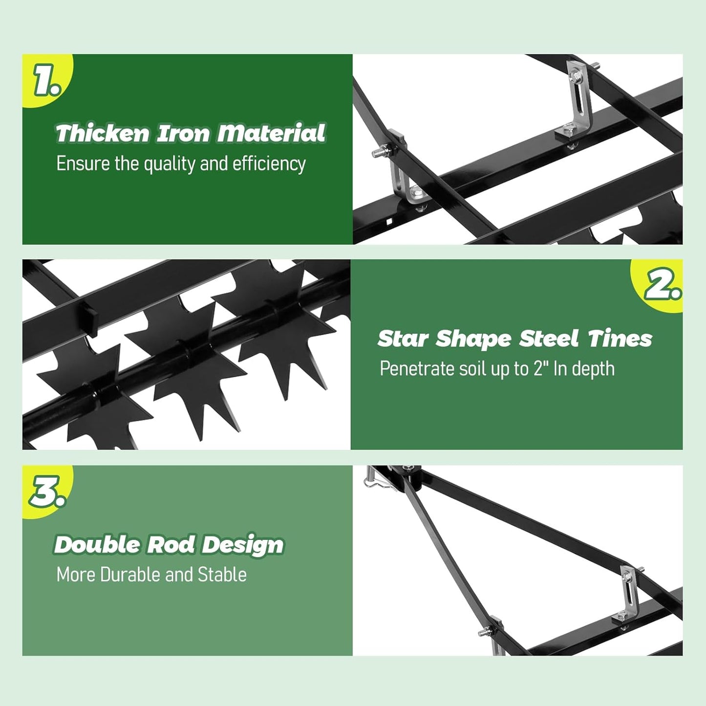 32" Tow Behind Lawn Aerator with Galvanized Steel Tines and Wide Tow Bar Black Lawn Aerator, Soil Penetrator Spikes Tractor for Home Yard Farm Use