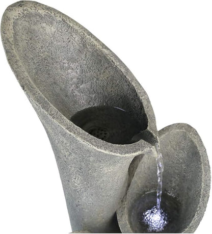 Faux Stone Patio Water Fountain 33 1/2", Bell 4-Tier Cascading Floor Fountain Indoor Outdoor Waterfall Feature with LED Lights for Home Garden Decor